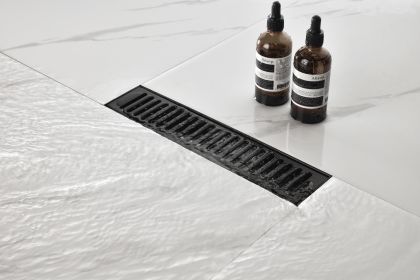 12 Inches Linear Shower Drain with Removable Quadrato Pattern Grate, 304 Stainless Shower Drain Included Hair Strainer and Leveling Feet