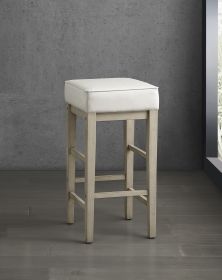 Transitional White Faux Leather Seat 29-inch Pub Height Stools Set of 2, White Finish Solid Wood Frame
