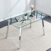 Glass Dining Table Modern Minimalist Rectangular for 4-6 with 0.31" Tempered Glass Tabletop and plating Metal Legs, Writing Table Desk