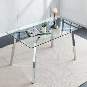 Glass Dining Table Modern Minimalist Rectangular for 4-6 with 0.31" Tempered Glass Tabletop and plating Metal Legs, Writing Table Desk