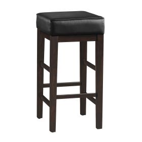 Transitional Black Faux Leather Seat 29-inch Pub Height Stools Set of 2, Espresso Finish Solid Wood Frame