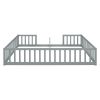 Double Twin Floor Bed with Fence, Guardrails, without door, Grey