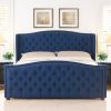 Marcella Upholstered Shelter Headboard Bed Set, King, Dark Sapphire Blue Woven
