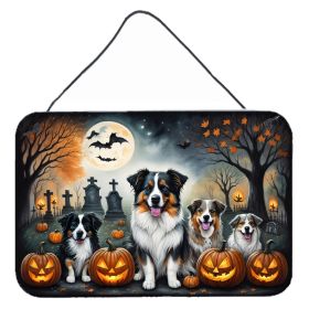 NEW Australian Shepherd Spooky Halloween Wall or Door Hanging Prints Aluminum Metal Sign Kitchen Wall Bar Bathroom Plaque Home Decor, 8HX12W