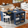 K&K Rolling Kitchen Island With Extended Table, Kitchen Island on Wheels with LED Lights,Power Outlets and 2 Fluted Glass Doors