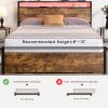 Queen Size Bed Frame with Storage Headboard and 2 Drawers, LED Lights Bed with Charging Station, Metal Platform Bed No Noise