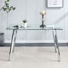 Glass Dining Table Modern Minimalist Rectangular for 4-6 with 0.31" Tempered Glass Tabletop and plating Metal Legs, Writing Table Desk