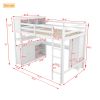 Wood Loft Bed with Cabinet and Bookshelf, Full Size Loft with Wardrobe and Desk for Kids,White (Expect Arrival Date 2024/8/25)