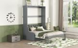 Queen Size Murphy Bed Wall Bed with Cushion,Gray
