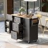 K&K Rolling Kitchen Island with Storage, Kitchen Cart with Rubber Wood Top, 3 Drawer, 2 Slide-Out Shelf and Internal Storage Rack