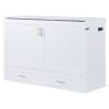 Queen Size Murphy Bed Wall Bed with drawer and a set of Sockets & USB Ports, Pulley Structure Design, White
