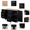 K&K Rolling Kitchen Island with Storage, Kitchen Cart with Rubber Wood Top, 3 Drawer, 2 Slide-Out Shelf and Internal Storage Rack