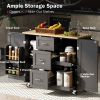 K&K Rolling Kitchen Island with Storage, Kitchen Cart with Rubber Wood Top, 3 Drawer, 2 Slide-Out Shelf and Internal Storage Rack