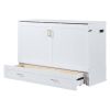 Queen Size Murphy Bed Wall Bed with drawer and a set of Sockets & USB Ports, Pulley Structure Design, White