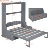 Queen Size Murphy Bed Wall Bed with Cushion,Gray