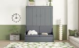 Queen Size Murphy Bed Wall Bed with Cushion,Gray