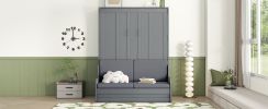 Queen Size Murphy Bed Wall Bed with Cushion,Gray