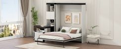 Full Size Murphy Bed with Desk and Storage Shelves and Cabinets, Black+White(Expected Arrival Time: 9.22)