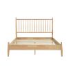 Mid-Century Modern Design Queen Platform Bed 1pc Natural Finish Wooden Bedroom Furniture Vertical Slats Headboard, Bed in a Box