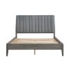 Modern California King Platform Bed 1pc Velvet Upholstered Headboard Gray Finish Solid Wood Legs Bedroom Furniture, Bed in a Box