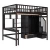 Full size Loft Bed with Bookshelf,Drawers,Desk,and Wardrobe-Espresso