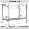 Bunk Bed Twin Over Twin Size with Ladder and high Guardrail, Able to Split, Metal Bunk Bed, Storage Space, Noise Free,Grey Silver