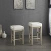 Transitional White Faux Leather Seat 29-inch Pub Height Stools Set of 2, White Finish Solid Wood Frame