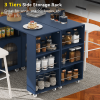 K&K Rolling Kitchen Island With Extended Table, Kitchen Island on Wheels with LED Lights,Power Outlets and 2 Fluted Glass Doors