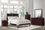 Classic Cherry Finish Queen Size Panel Bed Upholstered Headboard Wooden Bedroom Furniture 1pc