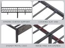 Queen Bed Frame with Storage Headboard, Charging Station and LED Lights, Upholstered Platform Bed with Heavy Metal Slats, No Box Spring Needed