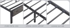 Queen Bed Frame with Storage Headboard, Charging Station and LED Lights, Upholstered Platform Bed with Heavy Metal Slats, No Box Spring Needed