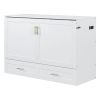 Full Size Murphy Bed Wall Bed with drawer and a set of Sockets & USB Ports, Pulley Structure Design, White