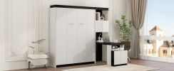 Full Size Murphy Bed with Desk and Storage Shelves and Cabinets, Black+White(Expected Arrival Time: 9.22)