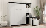Full Size Murphy Bed with Desk and Storage Shelves and Cabinets, Black+White(Expected Arrival Time: 9.22)