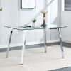 Glass Dining Table Modern Minimalist Rectangular for 4-6 with 0.31" Tempered Glass Tabletop and plating Metal Legs, Writing Table Desk