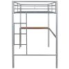 Twin Metal Loft Bed with Desk, Ladder and Guardrails, Loft Bed for Bedroom, Silver(OLD SKU : MF195191AAN)