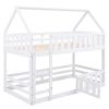 Twin over Twin House Bunk Bed with Fence and Door, White