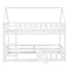 Twin over Twin House Bunk Bed with Fence and Door, White