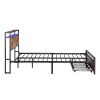 Queen Size Bed Frame with Storage Headboard and 2 Drawers, LED Lights Bed with Charging Station, Metal Platform Bed No Noise