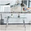 Glass Dining Table Modern Minimalist Rectangular for 4-6 with 0.31" Tempered Glass Tabletop and plating Metal Legs, Writing Table Desk