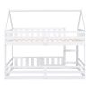 Twin over Twin House Bunk Bed with Fence and Door, White