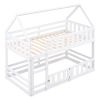Twin over Twin House Bunk Bed with Fence and Door, White