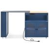 K&K Rolling Kitchen Island With Extended Table, Kitchen Island on Wheels with LED Lights,Power Outlets and 2 Fluted Glass Doors