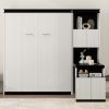 Full Size Murphy Bed with Desk and Storage Shelves and Cabinets, Black+White(Expected Arrival Time: 9.22)