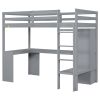 Twin Size Loft Bed with L-shaped Desk, Wardrobe and Storage Shelves, Grey