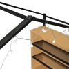 Twin Size Metal Bed House Bed Frame with Shelves and Lights, Black