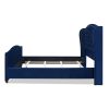 Marcella Upholstered Shelter Headboard Bed Set, King, Navy Blue Velvet