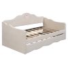 Twin Size Upholstered daybed with Wave-shaped Trundle, Beige