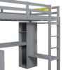 Twin Size Loft Bed with L-shaped Desk, Wardrobe and Storage Shelves, Grey