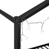 Twin Size Metal Bed House Bed Frame with Shelves and Lights, Black